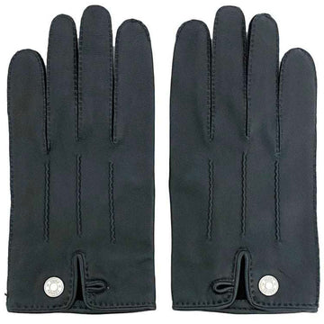 HERMES glove dark green black serie gloves leather  men's button