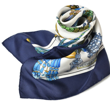 HERMES scarf  carre 90 silk twill ETRIERS blue gold