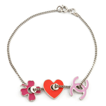 Chanel Bracelet Coco Mark Heart Clover Silver Pink Red Ladies Metal