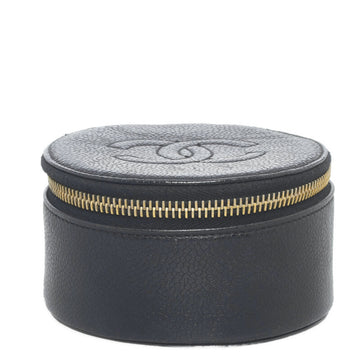 CHANEL accessory case black gold caviar skin ladies