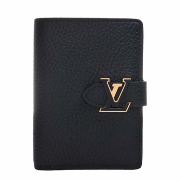 LOUIS VUITTON Taurillon LV Vertical CP Capucines Bifold Wallet M81561 Black Ladies