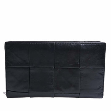 BOTTEGA VENETA Maxi Intrecciato Leather Round Long Wallet Black Women's