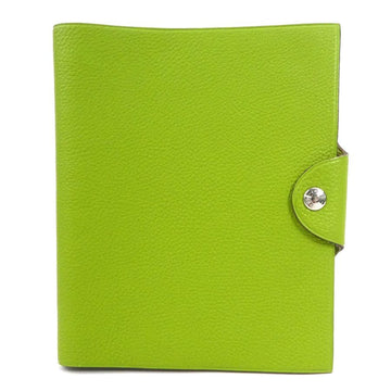 HERMES notebook cover Ulysse leather green silver unisex