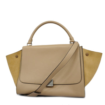 CELINEAuth  2way Bag Trapeze Women's Leather Beige