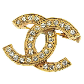 CHANEL Rhinestone Coco Mark Brooch Gold Ladies