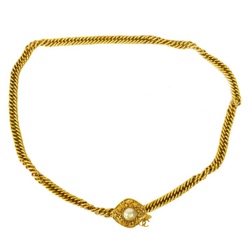 CHANELAuth  Fake Pearl Gold Hardware Women's Chain Belt Gold