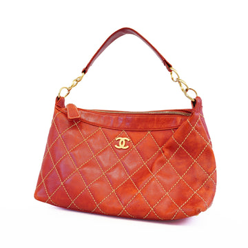 Chanel shoulder bag wild stitch leather red gold metal