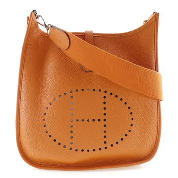HERMES Evelyn 3PM Shoulder Bag Taurillon Clemence Orange/Silver Hardware O Women's