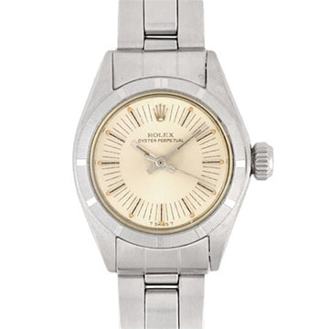 Rolex Oyster Perpetual Engine Turned Bezel 6723 SS 39th Ladies Watch Self-winding Silver Dial
