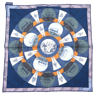 HERMES Carre 45 JEU DES OHNIBUS Women's Scarf 100% Silk Navy