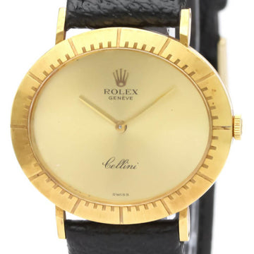 ROLEX Cellini 18K Gold Leather Hand-Winding Mens Watch 4083 BF558282