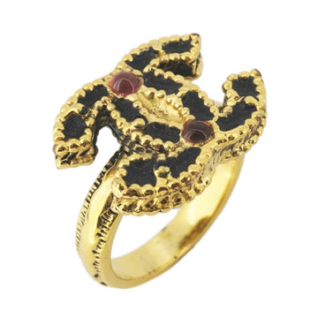 CHANEL ring here mark color stone GP plated gold black A11A ladies