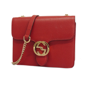 GUCCI[3xc2267] Auth  Shoulder Bag Interlocking G 510304 Leather Red Gold metal