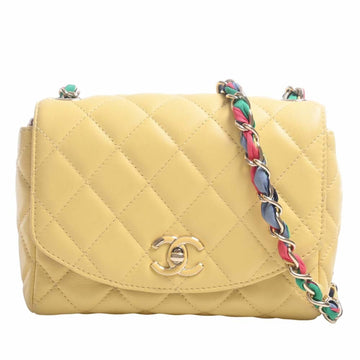 CHANEL Leather Matelasse Coco Mark Chain Shoulder Bag Yellow Ladies