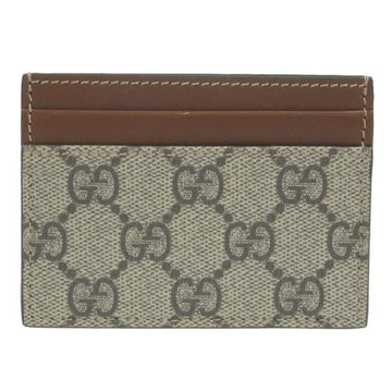 GUCCI GG Supreme Leather Card Case 233166 Beige Brown Women's