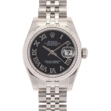 ROLEX Datejust 179174 Ladies SS WG Watch Automatic Winding Black Dial