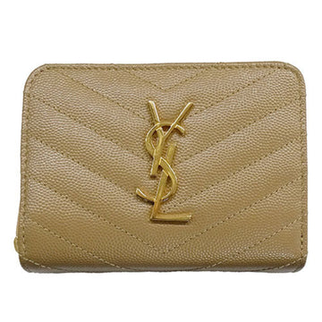 SAINT LAURENT Wallet Women's Cassandra Bifold Leather Zip Around Beige 403723