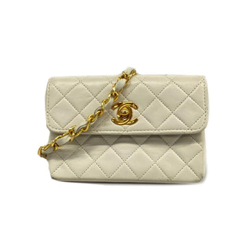 CHANEL Shoulder Bag Matelasse Chain Lambskin White Ladies