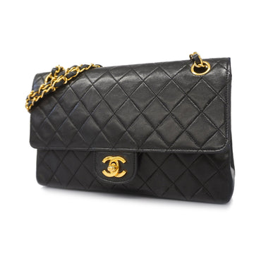 Chanel Shoulder Bag Matelasse W Flap W Chain Lambskin Black Gold metal