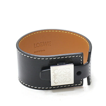 LOEWE Anagram Leather Bracelet Calfskin Black / Silver Width 3.4cm 110.10.024 Wrap Bangle