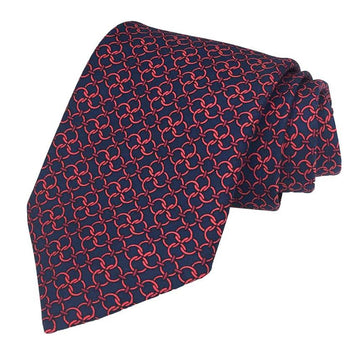 HERMES Necktie Horse harness pattern Silk twill tie Navy x Red  Men's