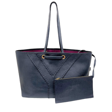 YVES SAINT LAURENT 284650 Neo Double Reversible Handbag Tote Bag with Pouch Leather Women's Men's Navy Purple YSL