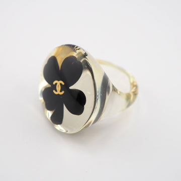 CHANEL Coco Mark Clover Resin Ring Black Ladies