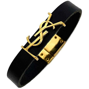 SAINT LAURENT Bracelet Black Gold Opium Cassandra Leather Metal  PARIS YSL Belt