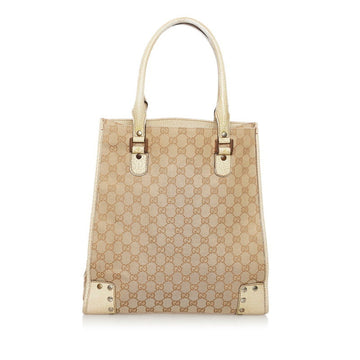 Gucci GG Canvas Tote Bag 124261 Beige Leather Ladies GUCCI