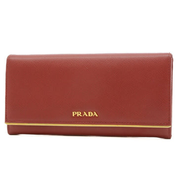 PRADA Saffiano Flap Long Wallet Leather Red 1M1132