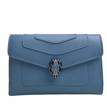 BVLGARI Serpenti Forever Leather Bifold Wallet Blue Ladies
