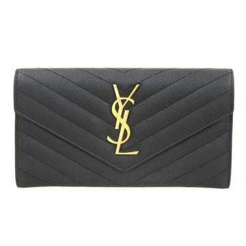 SAINT LAURENT leather V-stitch bi-fold long wallet - black