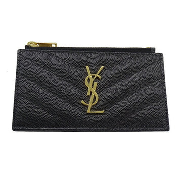 SAINT LAURENT Card Case Women's Men's Coin Leather Monogram Fragment Zip Black 607915