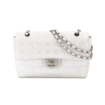 CHANEL New Travel Line Chain Shoulder Bag Nylon Jacquard Leather Silver A15285