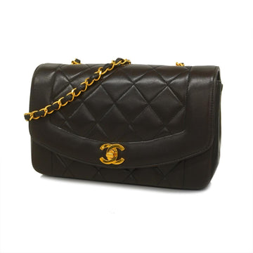 CHANEL Shoulder Bag Matelasse Diana Chain Lambskin Black Gold Hardware Women's