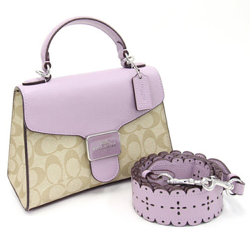 COACH Handbag Signature CA233 Beige Light Purple PVC Leather Women's