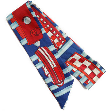 HERMES Twilly Collier Ecian Remix Silk Marine Blue/Red Women's Scarf