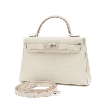 HERMES Kelly Mini de Chevre Mushroom Silver hardware U stamp