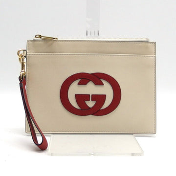 GUCCI Interlocking G Clutch Bag Off White Red