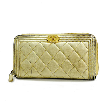 CHANEL Long Wallet Matelasse Lambskin Gold Hardware Women's