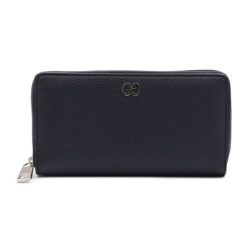 GUCCI DORIAN long wallet 473928 leather navy silver hardware round zipper GG logo