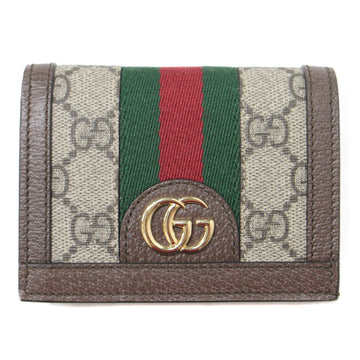 GUCCI Wallet Brown Beige Mini Bifold Snap Button Zipper Signature GG Pattern Web Stripe 523155 Leather Classic