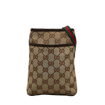 GUCCI GG Canvas Sherry Line Shoulder Bag 141863 Beige Brown Leather Women's