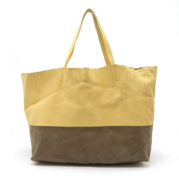Celine Horizontal Cover Tote Bag Large Shoulder Leather Bicolor 2 Tone Greige Cream Yellow