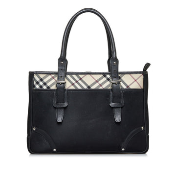 BURBERRY Nova Check Handbag Tote Bag Black Nylon Leather Ladies