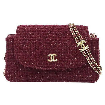 CHANEL bag ladies shoulder chain tweed bordeaux wine red