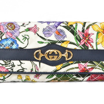 GUCCI Wallet  Long Leather Quilted Canvas Flora Multicolor Navy 536352