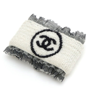 CHANEL Cocomark Wristband Cotton Lace White Black A17947