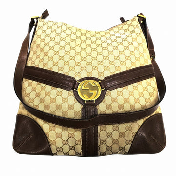 GUCCI Shoulder Bag GG Canvas Leather 115568 213048 Interlocking Beige Brown