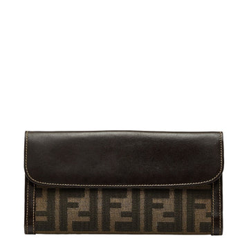 FENDI Zucca W Long Wallet 01339 Beige Brown Canvas Leather Women's